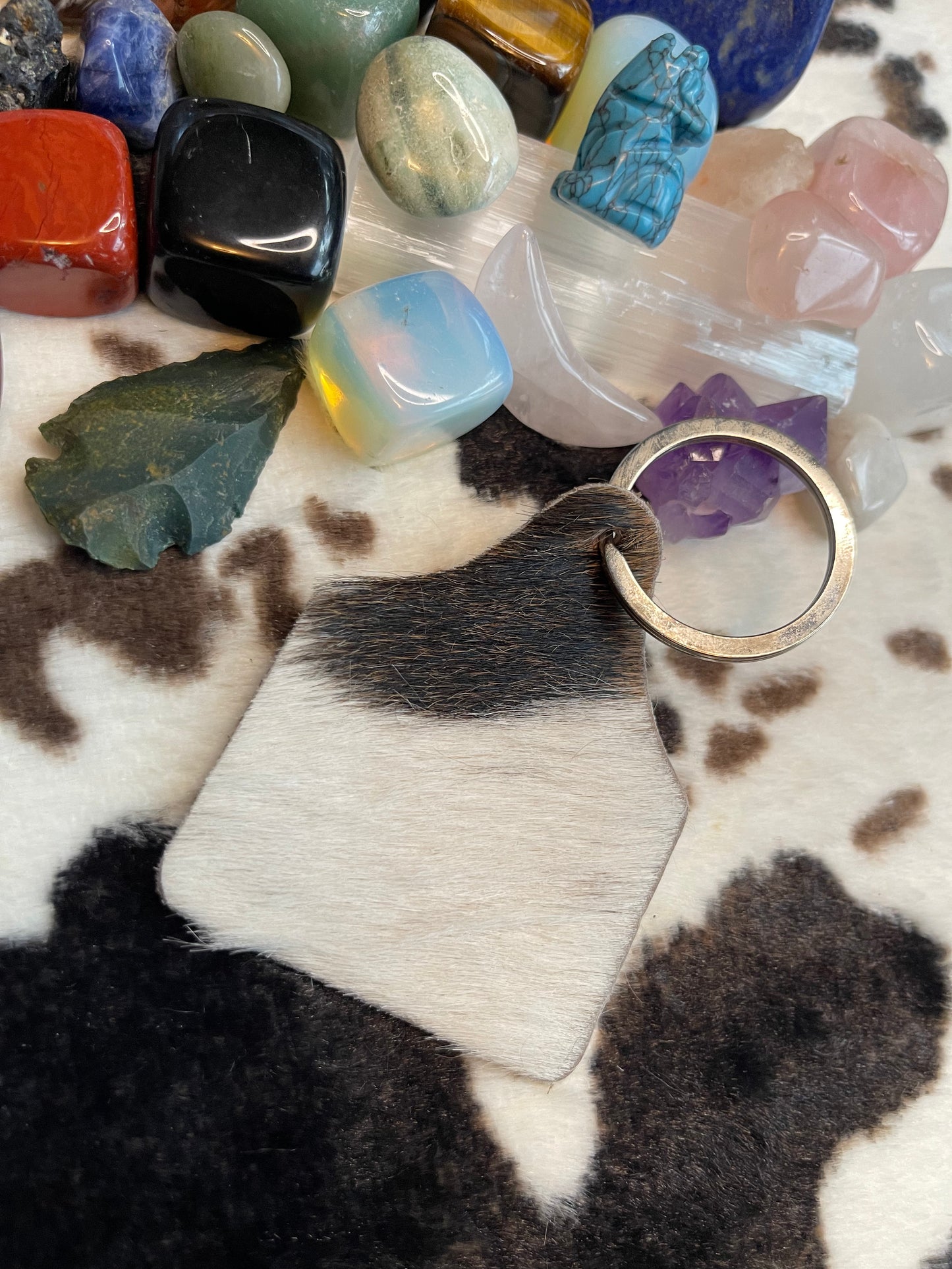 Cow Hide Ear Tag Key Chain