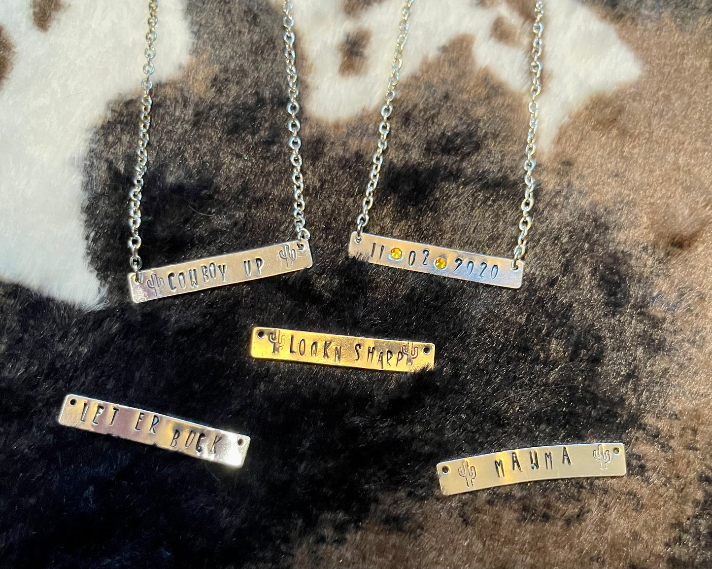 Metal Stamped Bar Necklace