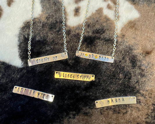 Metal Stamped Bar Necklace