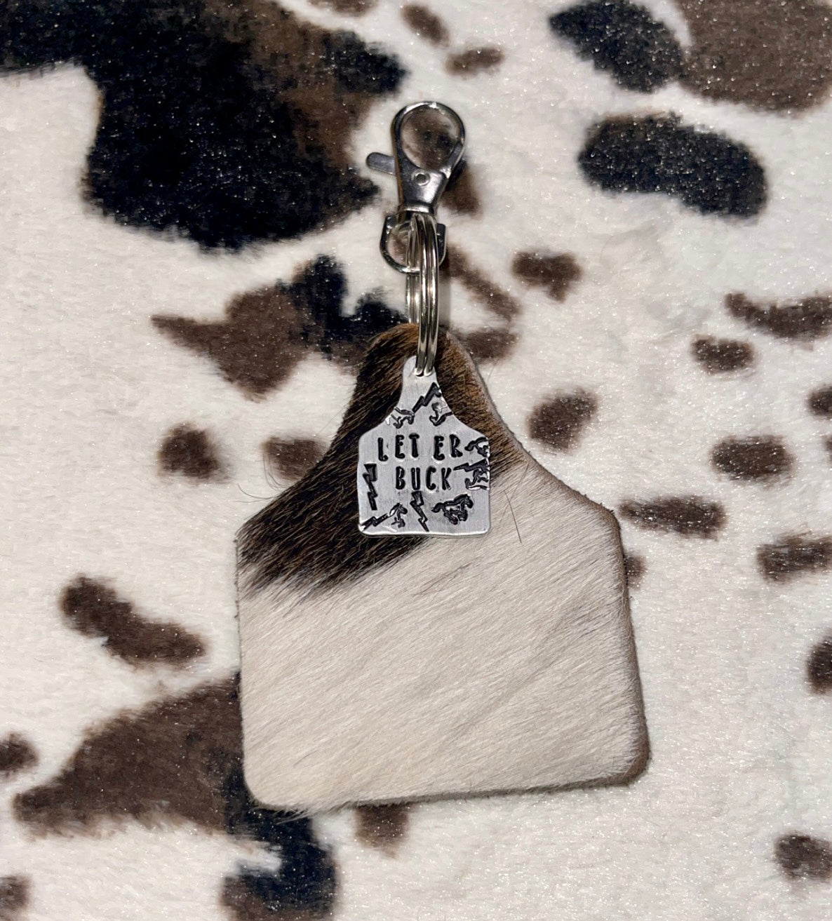 Cow Hide Ear Tag Key Chain