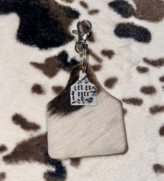 Cow Hide Ear Tag Key Chain