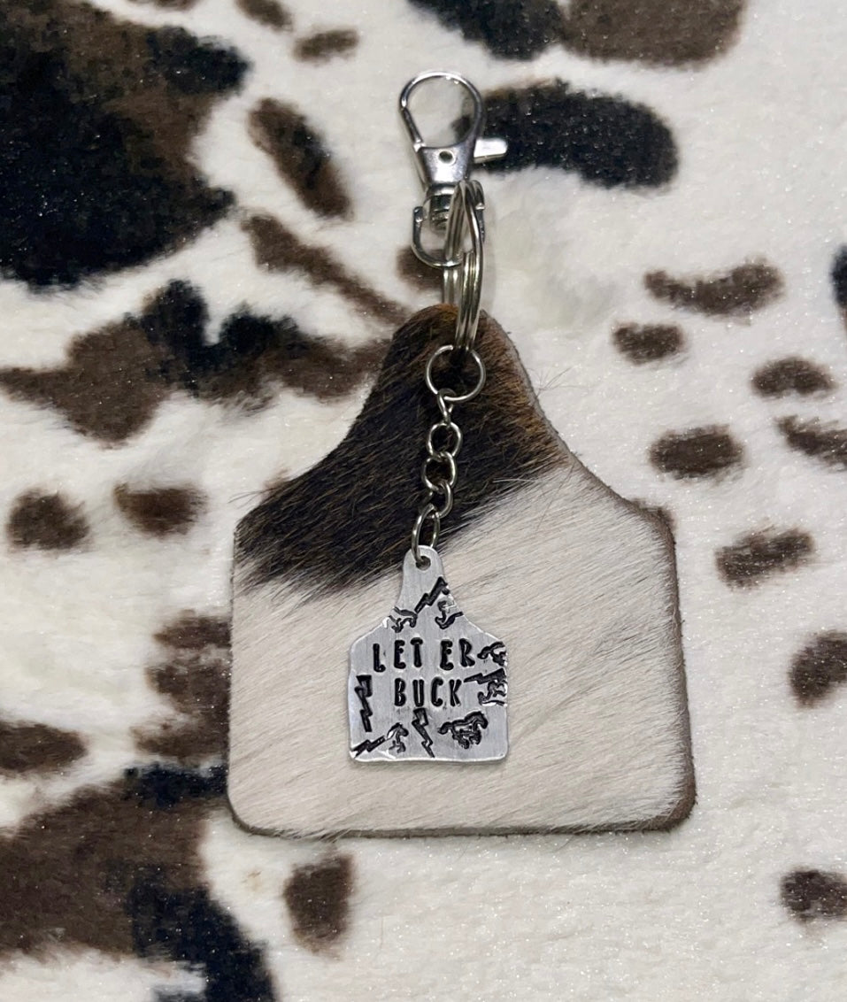 Cow Hide Ear Tag Key Chain
