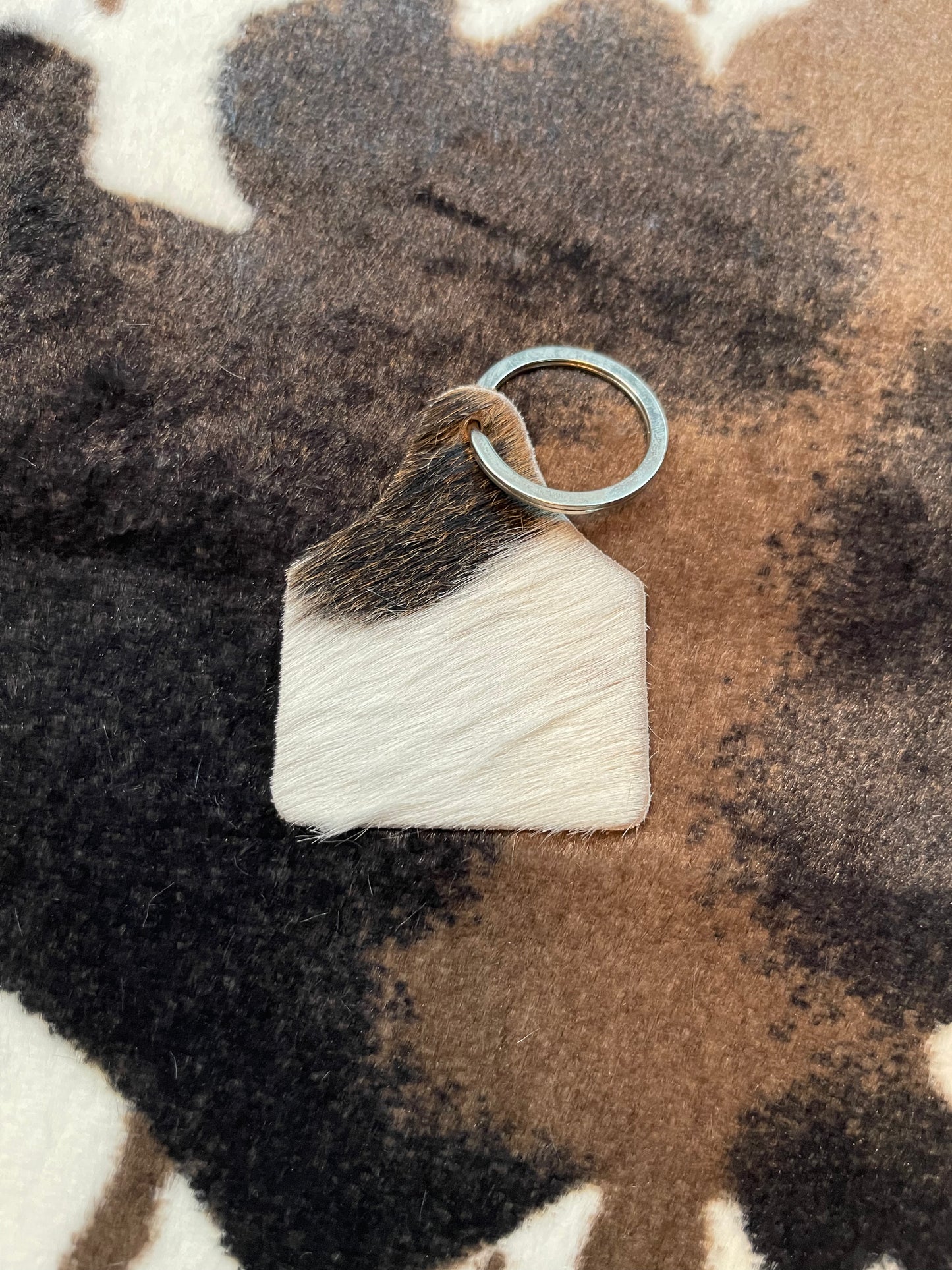 Cow Hide Ear Tag Key Chain